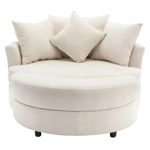 Orisfur Modern Chenille 360° Swivel Accent Barrel Chair with Storage Ottoman & 4 Pillows-DTYStore