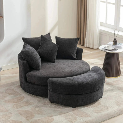 Orisfur Modern Chenille 360° Swivel Accent Barrel Chair with Storage Ottoman & 4 Pillows-DTYStore