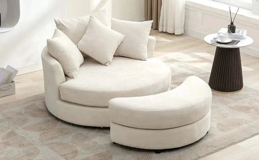 Orisfur Modern Chenille 360° Swivel Accent Barrel Chair with Storage Ottoman & 4 Pillows-DTYStore