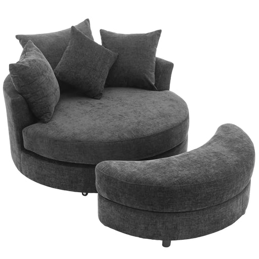 Orisfur Modern Chenille 360° Swivel Accent Barrel Chair with Storage Ottoman & 4 Pillows-DTYStore