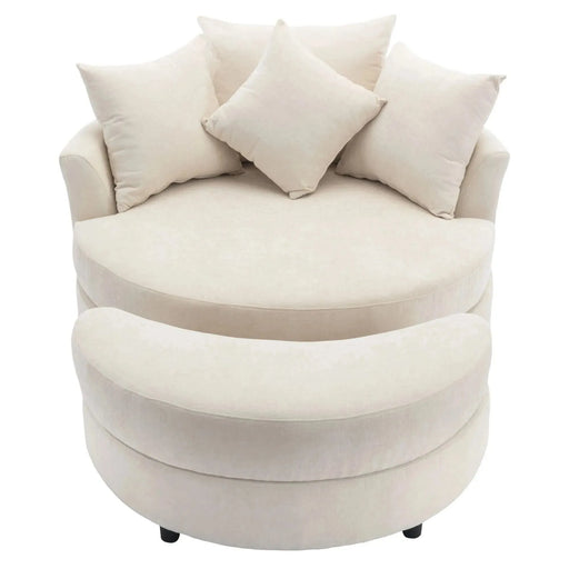 Orisfur Modern Chenille 360° Swivel Accent Barrel Chair with Storage Ottoman & 4 Pillows-DTYStore