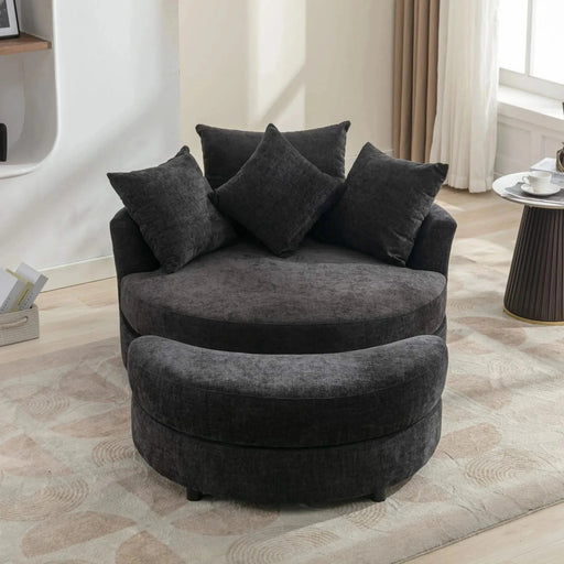 Orisfur Modern Chenille 360° Swivel Accent Barrel Chair with Storage Ottoman & 4 Pillows-DTYStore