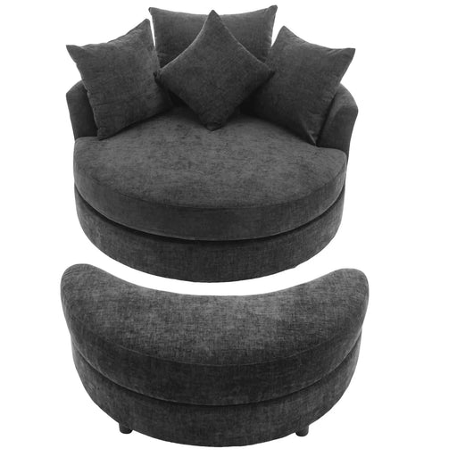 Orisfur Modern Chenille 360° Swivel Accent Barrel Chair with Storage Ottoman & 4 Pillows-DTYStore