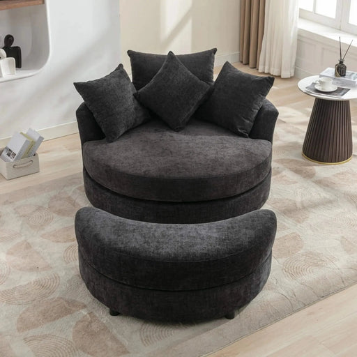 Orisfur Modern Chenille 360° Swivel Accent Barrel Chair with Storage Ottoman & 4 Pillows-DTYStore