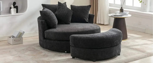 Orisfur Modern Chenille 360° Swivel Accent Barrel Chair with Storage Ottoman & 4 Pillows-DTYStore