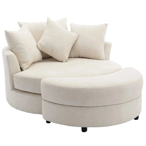 Orisfur Modern Chenille 360° Swivel Accent Barrel Chair with Storage Ottoman & 4 Pillows-DTYStore