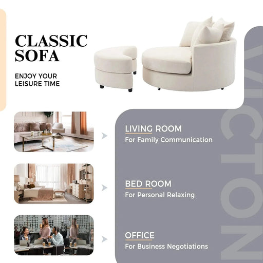 Orisfur Modern Chenille 360° Swivel Accent Barrel Chair with Storage Ottoman & 4 Pillows-DTYStore