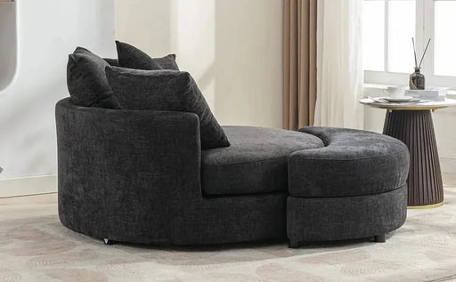 Orisfur Modern Chenille 360° Swivel Accent Barrel Chair with Storage Ottoman & 4 Pillows-DTYStore