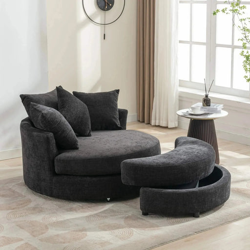 Orisfur Modern Chenille 360° Swivel Accent Barrel Chair with Storage Ottoman & 4 Pillows-DTYStore