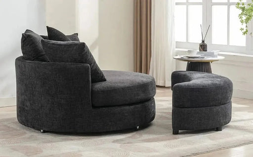 Orisfur Modern Chenille 360° Swivel Accent Barrel Chair with Storage Ottoman & 4 Pillows-DTYStore
