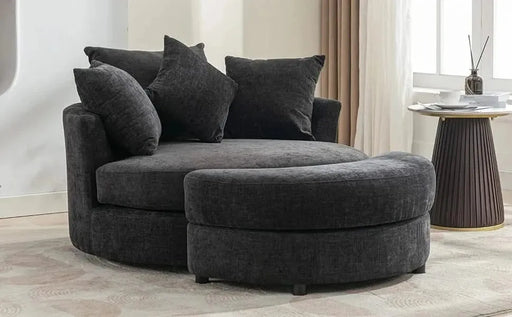 Orisfur Modern Chenille 360° Swivel Accent Barrel Chair with Storage Ottoman & 4 Pillows-DTYStore