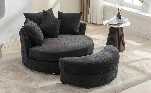 Orisfur Modern Chenille 360° Swivel Accent Barrel Chair with Storage Ottoman & 4 Pillows-DTYStore