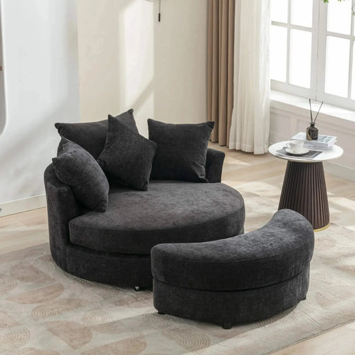Orisfur Modern Chenille 360° Swivel Accent Barrel Chair with Storage Ottoman & 4 Pillows-DTYStore