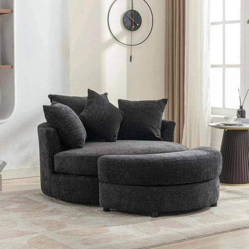 Orisfur Modern Chenille 360° Swivel Accent Barrel Chair with Storage Ottoman & 4 Pillows-DTYStore