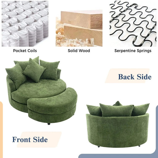 Orisfur Modern Chenille 360° Swivel Accent Barrel Chair with Storage Ottoman & 4 Pillows-DTYStore