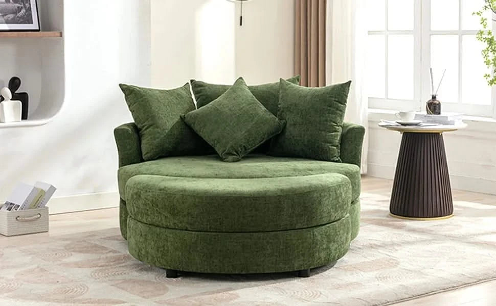 Orisfur Modern Chenille 360° Swivel Accent Barrel Chair with Storage Ottoman & 4 Pillows, Green Default -DTYStore