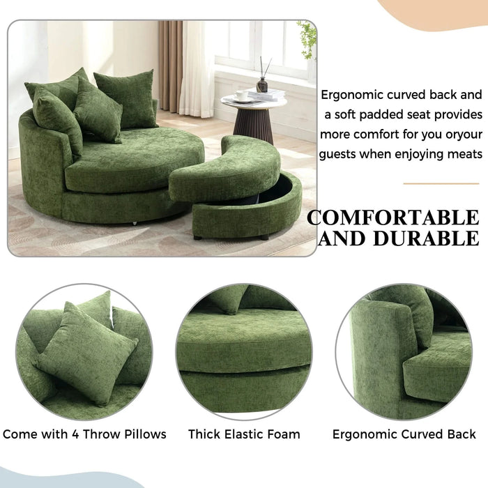 Orisfur Modern Chenille 360° Swivel Accent Barrel Chair with Storage Ottoman & 4 Pillows, Green Default -DTYStore