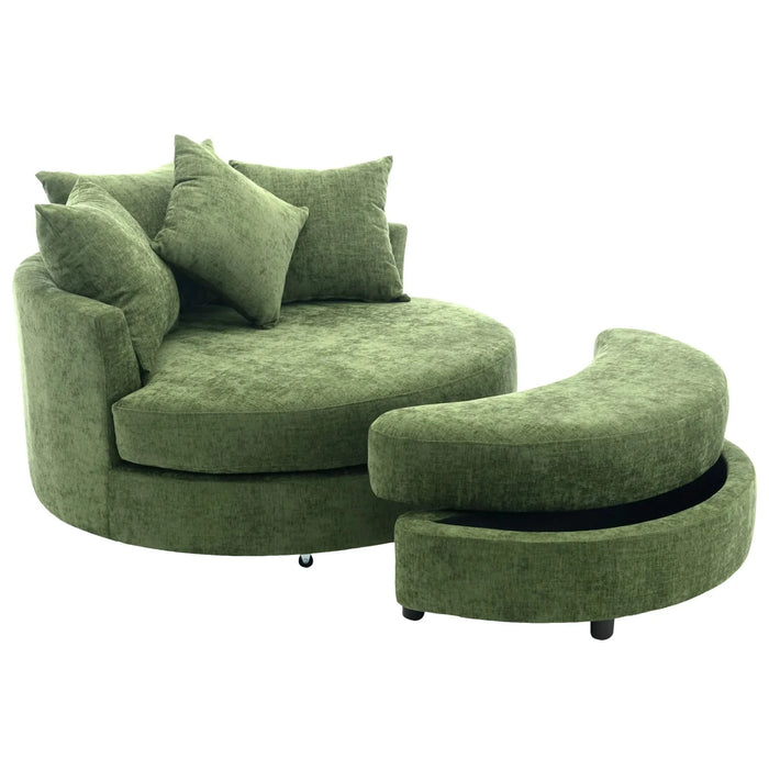 Orisfur Modern Chenille 360° Swivel Accent Barrel Chair with Storage Ottoman & 4 Pillows, Green Default -DTYStore