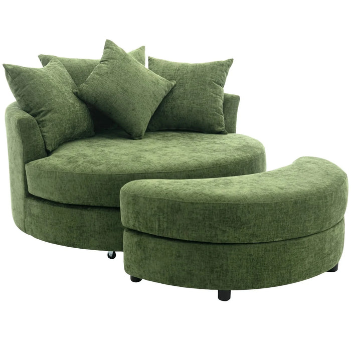 Orisfur Modern Chenille 360° Swivel Accent Barrel Chair with Storage Ottoman & 4 Pillows, Green Default -DTYStore