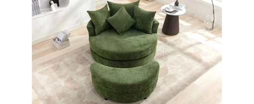 Orisfur Modern Chenille 360° Swivel Accent Barrel Chair with Storage Ottoman & 4 Pillows, Green Default -DTYStore
