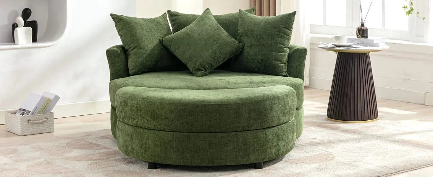 Orisfur Modern Chenille 360° Swivel Accent Barrel Chair with Storage Ottoman & 4 Pillows, Green Default -DTYStore