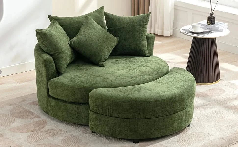 Orisfur Modern Chenille 360° Swivel Accent Barrel Chair with Storage Ottoman & 4 Pillows, Green Default -DTYStore