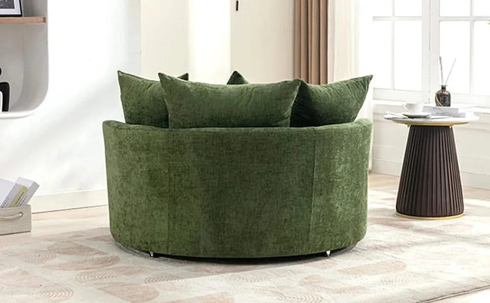 Orisfur Modern Chenille 360° Swivel Accent Barrel Chair with Storage Ottoman & 4 Pillows, Green Default -DTYStore