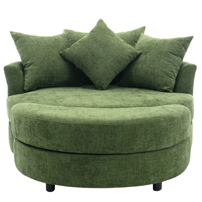 Orisfur Modern Chenille 360° Swivel Accent Barrel Chair with Storage Ottoman & 4 Pillows, Green Default -DTYStore