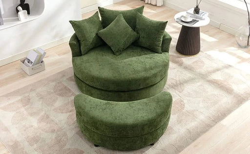 Orisfur Modern Chenille 360° Swivel Accent Barrel Chair with Storage Ottoman & 4 Pillows, Green Default -DTYStore
