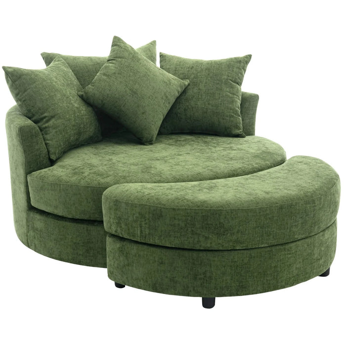 Orisfur Modern Chenille 360° Swivel Accent Barrel Chair with Storage Ottoman & 4 Pillows, Green Default -DTYStore