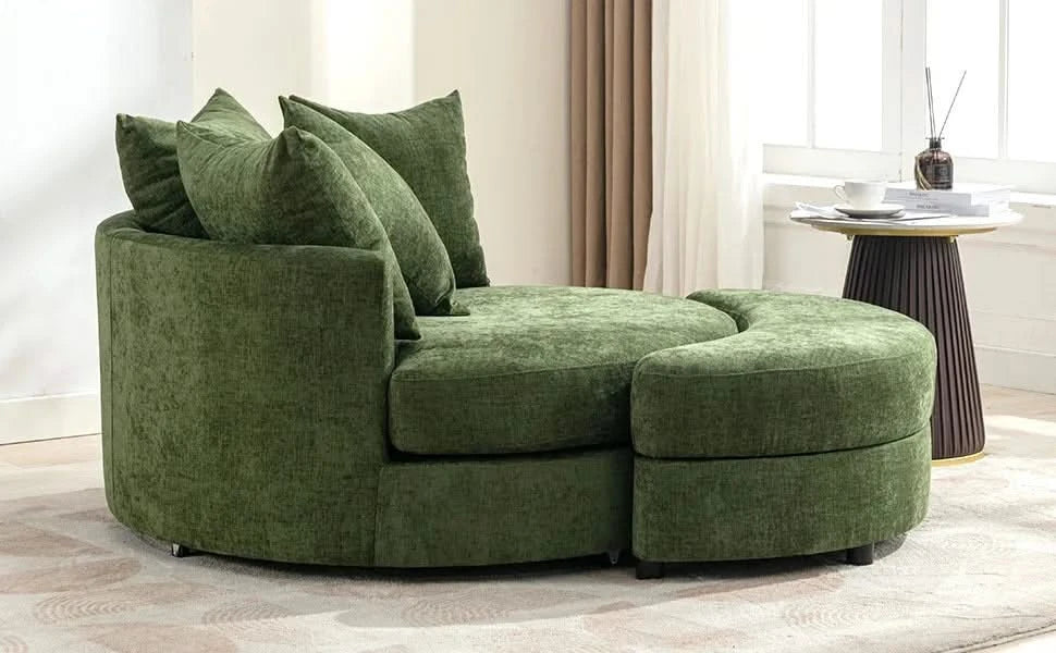 Orisfur Modern Chenille 360° Swivel Accent Barrel Chair with Storage Ottoman & 4 Pillows, Green Default -DTYStore