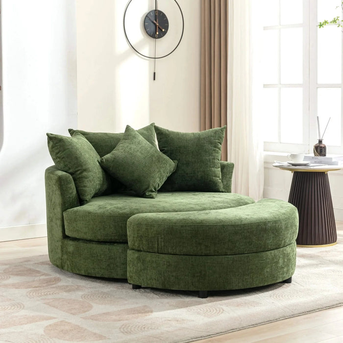 Orisfur Modern Chenille 360° Swivel Accent Barrel Chair with Storage Ottoman & 4 Pillows, Green Default -DTYStore