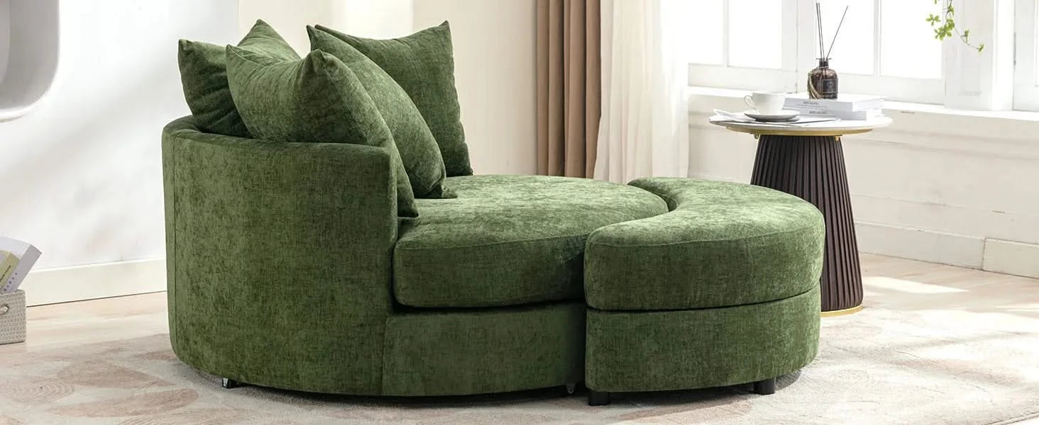Orisfur Modern Chenille 360° Swivel Accent Barrel Chair with Storage Ottoman & 4 Pillows, Green Default -DTYStore