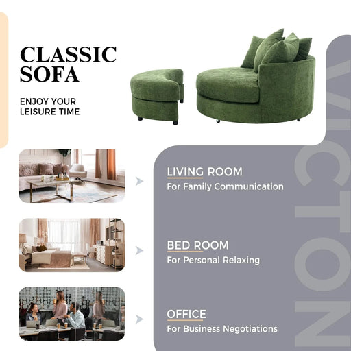 Orisfur Modern Chenille 360° Swivel Accent Barrel Chair with Storage Ottoman & 4 Pillows, Green Default -DTYStore