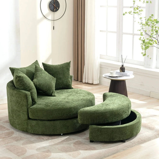 Orisfur Modern Chenille 360° Swivel Accent Barrel Chair with Storage Ottoman & 4 Pillows, Green Default -DTYStore