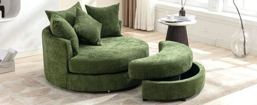 Orisfur Modern Chenille 360° Swivel Accent Barrel Chair with Storage Ottoman & 4 Pillows, Green Default -DTYStore