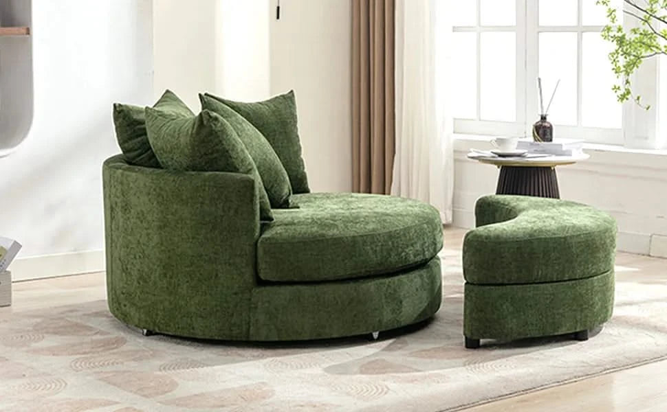Orisfur Modern Chenille 360° Swivel Accent Barrel Chair with Storage Ottoman & 4 Pillows, Green Default -DTYStore