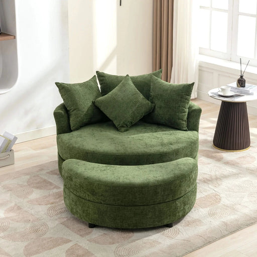 Orisfur Modern Chenille 360° Swivel Accent Barrel Chair with Storage Ottoman & 4 Pillows, Green Default -DTYStore