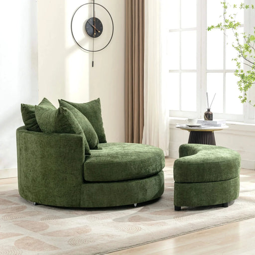 Orisfur Modern Chenille 360° Swivel Accent Barrel Chair with Storage Ottoman & 4 Pillows, Green Default -DTYStore