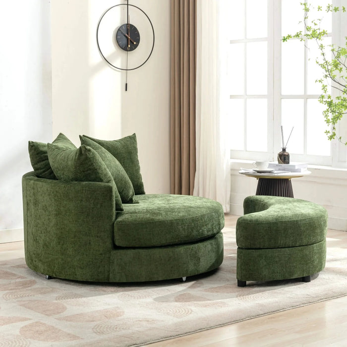 Orisfur Modern Chenille 360° Swivel Accent Barrel Chair with Storage Ottoman & 4 Pillows, Green Default -DTYStore