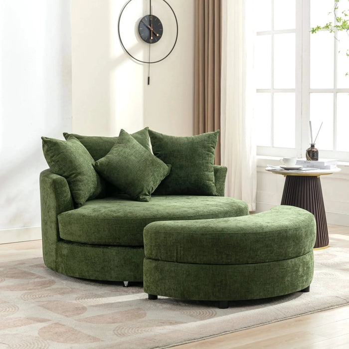 Orisfur Modern Chenille 360° Swivel Accent Barrel Chair with Storage Ottoman & 4 Pillows, Green Default -DTYStore