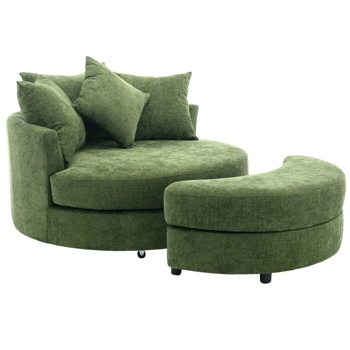 Orisfur Modern Chenille 360° Swivel Accent Barrel Chair with Storage Ottoman & 4 Pillows, Green Default -DTYStore