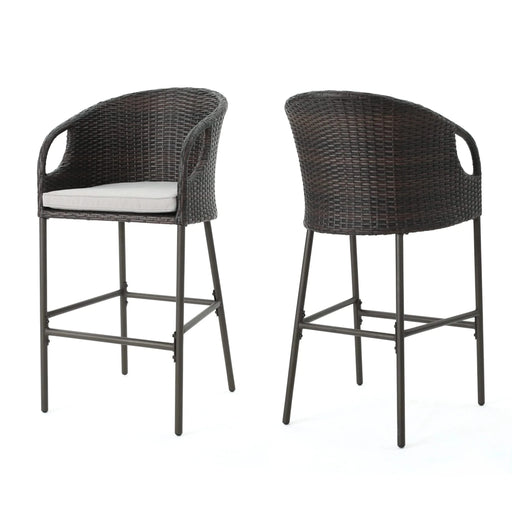 Outdoor 31' PE Rattan Barstools with Waterproof Cushions, Set of 2, Multibrown Default -DTYStore