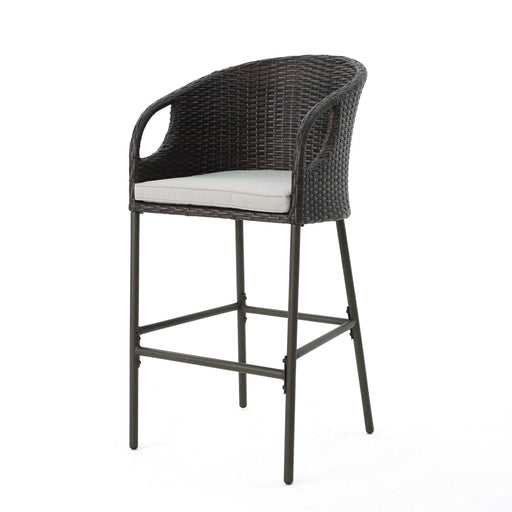 Outdoor 31' PE Rattan Barstools with Waterproof Cushions, Set of 2, Multibrown Default -DTYStore