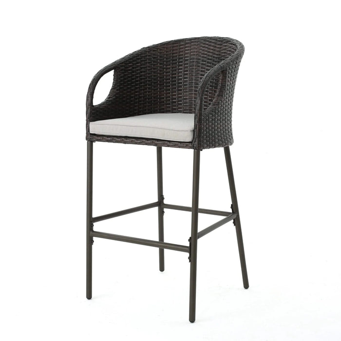 Outdoor 31' PE Rattan Barstools with Waterproof Cushions, Set of 2, Multibrown Default -DTYStore