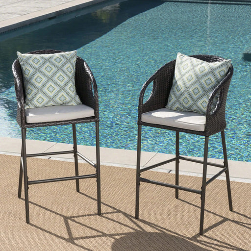 Outdoor 31' PE Rattan Barstools with Waterproof Cushions, Set of 2, Multibrown Default -DTYStore