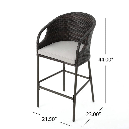Outdoor 31' PE Rattan Barstools with Waterproof Cushions, Set of 2, Multibrown Default -DTYStore