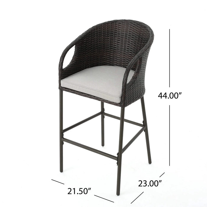 Outdoor 31' PE Rattan Barstools with Waterproof Cushions, Set of 2, Multibrown Default -DTYStore