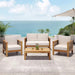 Outdoor 4 Seater Acacia Wood Chat Set with Wicker Accents and Cushions, Teak Finish + Mixed Brown + Beige Default -DTYStore