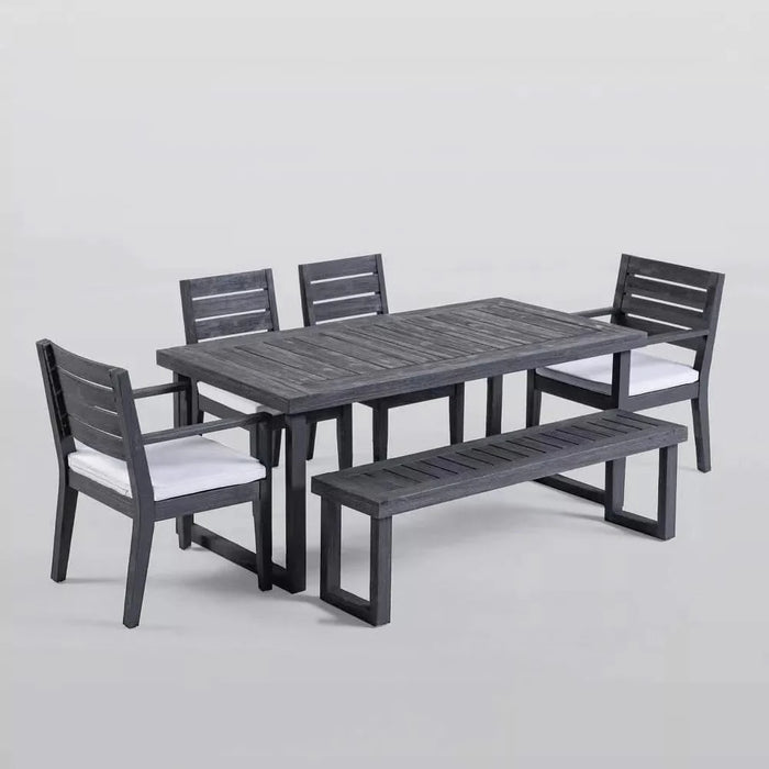 Outdoor 6-Seater Acacia Wood Dining Set with Bench,Dark Gray/Light Gray Default -DTYStore
